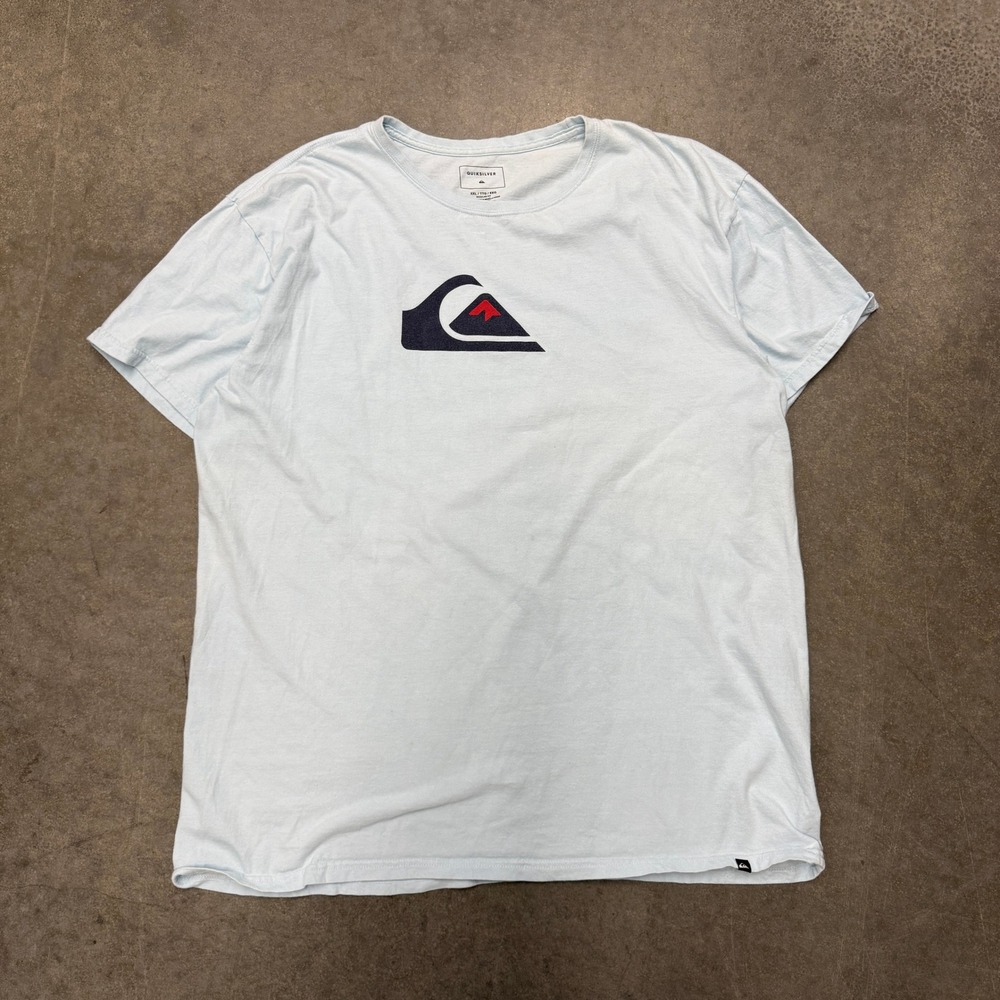 Quiksilver Mens Graphic T-Shirt Light Blue Cotton Regular Fit XXL Logo Tee